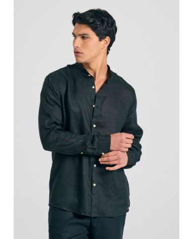 Mao neck garment dyed linen shirt