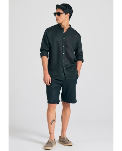 Garment dyed λινό πουκάμισο με λαιμό mao