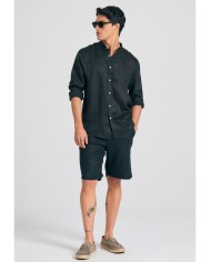 Mao neck garment dyed linen shirt