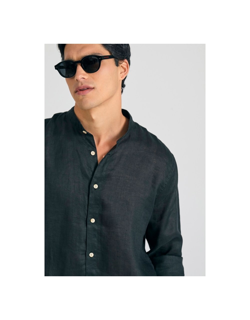 Garment dyed λινό πουκάμισο με λαιμό mao