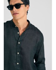 Mao neck garment dyed linen shirt