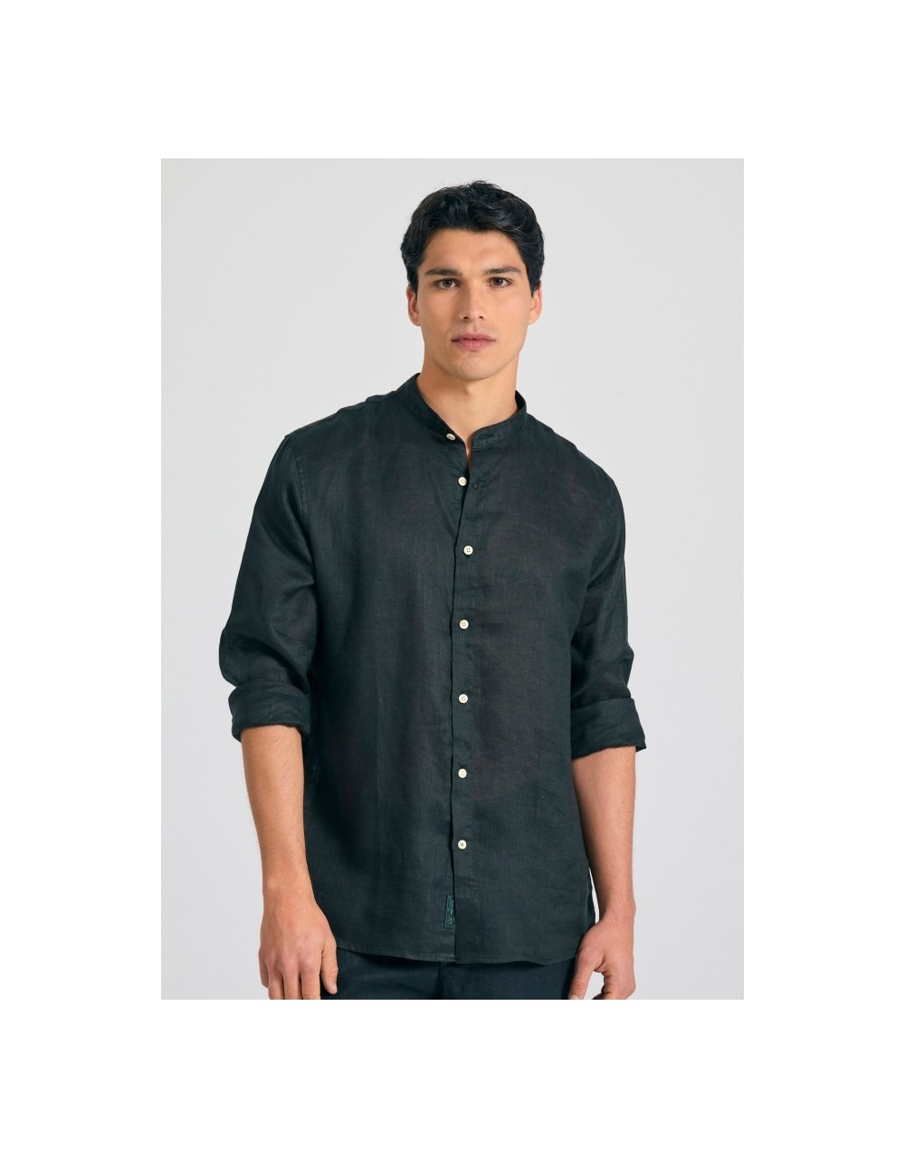 Mao neck garment dyed linen shirt