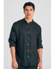 Mao neck garment dyed linen shirt