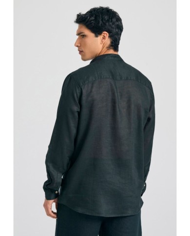 Garment dyed λινό πουκάμισο με λαιμό mao