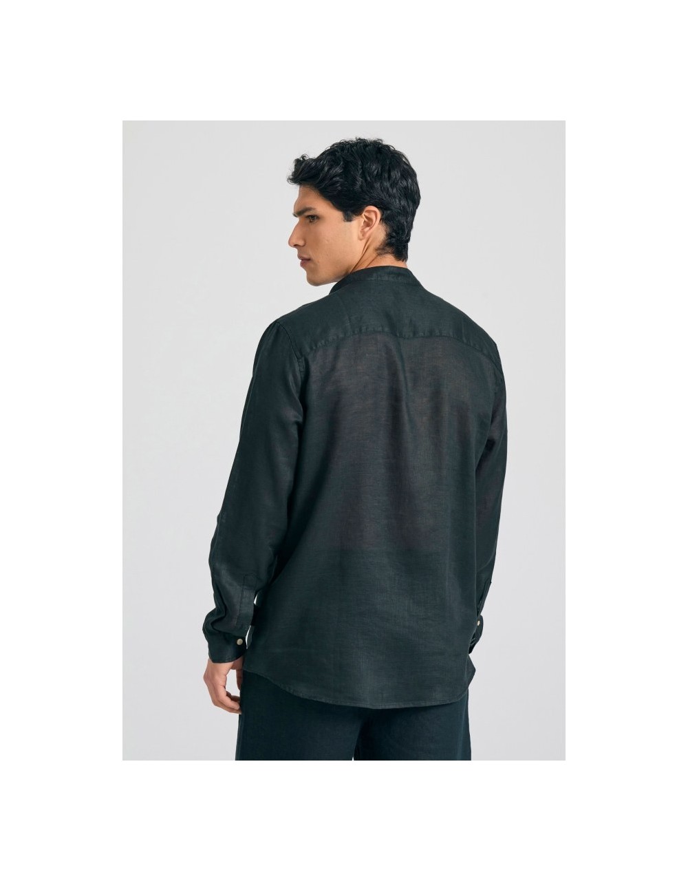 Mao neck garment dyed linen shirt