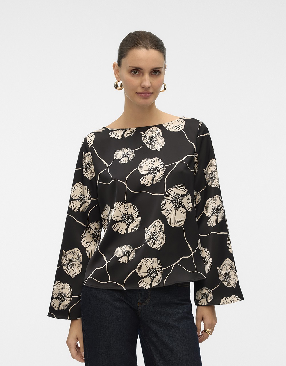 ΣΑΤΕΝ ΜΠΛΟΥΖΑ ΜΑΝΙΚΙ FLORAL