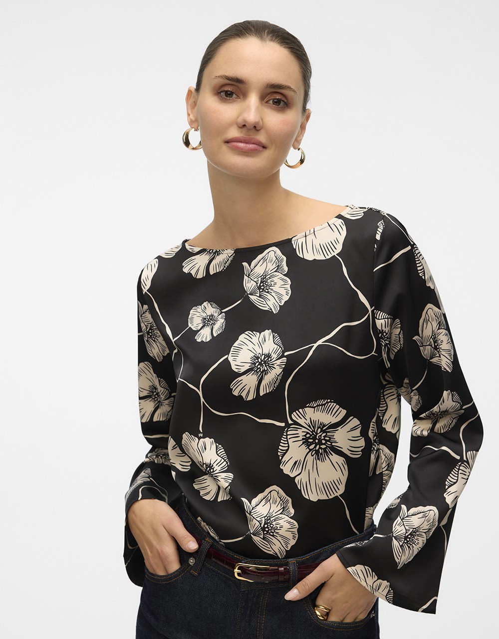 ΣΑΤΕΝ ΜΠΛΟΥΖΑ ΜΑΝΙΚΙ FLORAL