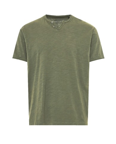 T-shirt με λαιμό henley και raw cuts - The essentials