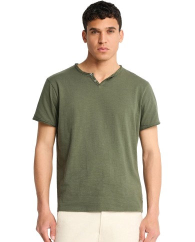 T-shirt με λαιμό henley και raw cuts - The essentials